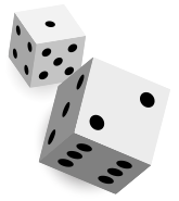 육면체 주사위 두 개가 공중에서 나부끼는 이미지